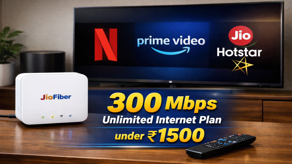 Jio Fiber 300 Mbps broadband plan under ₹1500 with Netflix